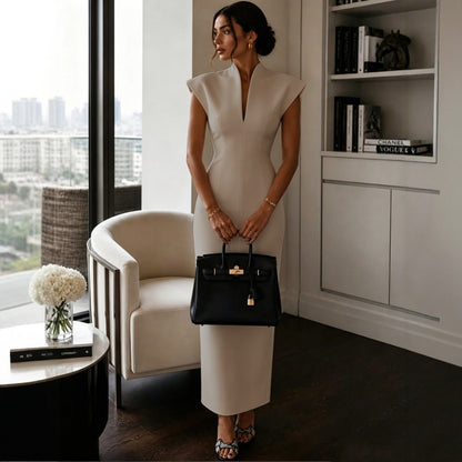 Collar V-Neck Sleeveless Fitted Bodycon Evening Dress