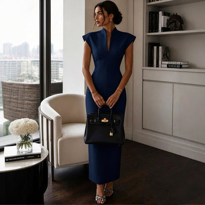 Collar V-Neck Sleeveless Fitted Bodycon Evening Dress