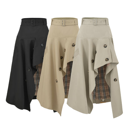 Plaid High Waist Asymmetrical A-Line Flared Skirt