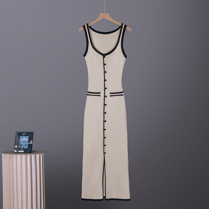 Strap Dress, Sexy Slim-Fit Buttoned Split Design Bodycon Dress