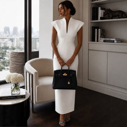 Collar V-Neck Sleeveless Fitted Bodycon Evening Dress