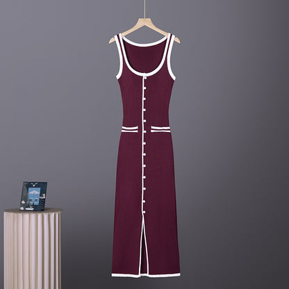 Strap Dress, Sexy Slim-Fit Buttoned Split Design Bodycon Dress