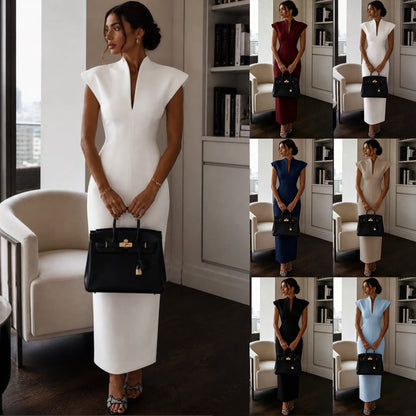 Collar V-Neck Sleeveless Fitted Bodycon Evening Dress