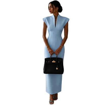 Collar V-Neck Sleeveless Fitted Bodycon Evening Dress